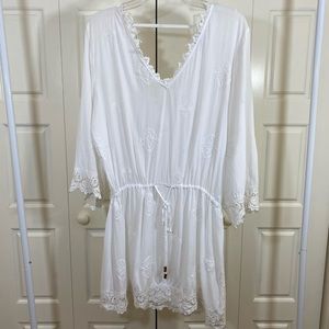 White Lace Cotton Beach Swim Cover Up